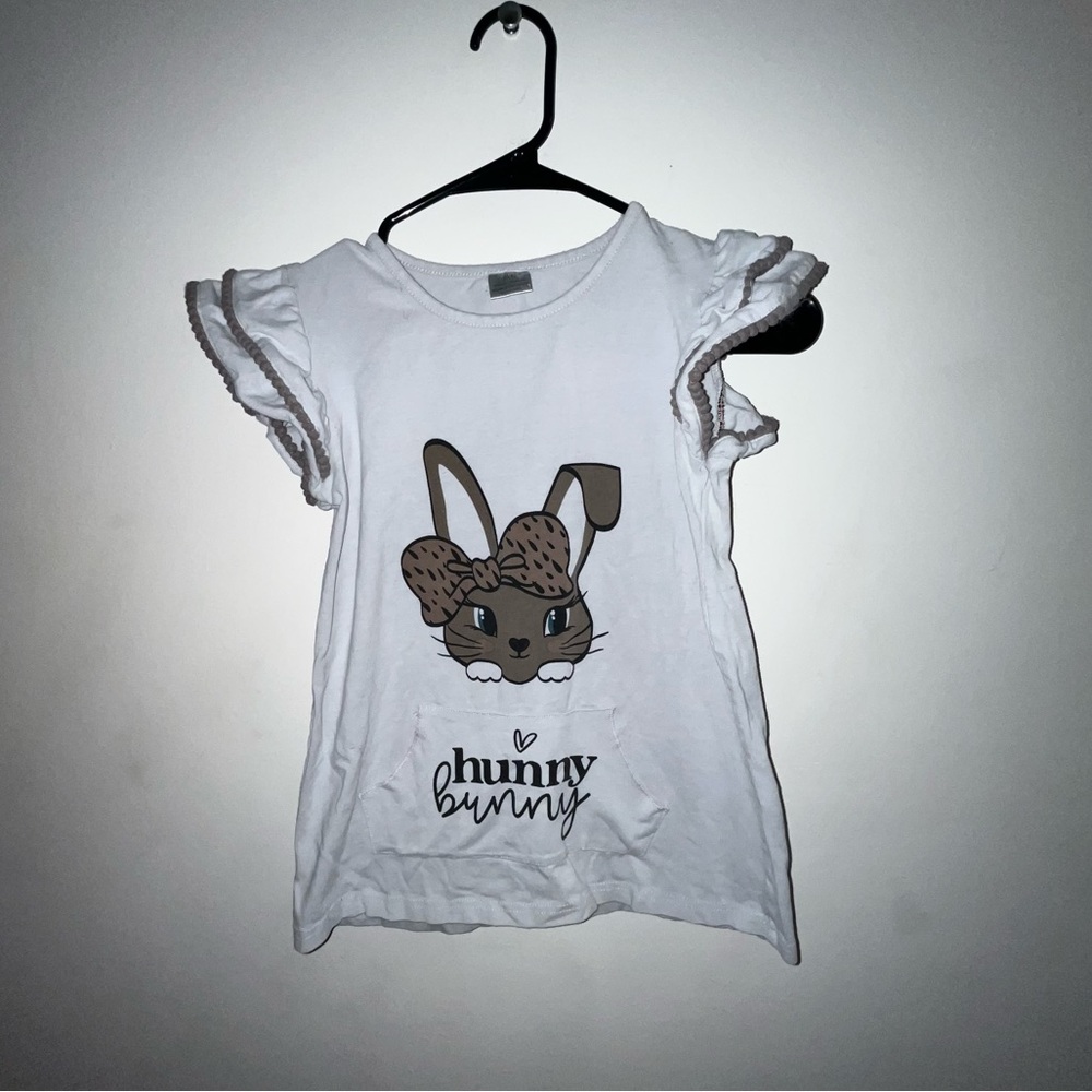 Girls White and Brown Bunny Kids T-Shirt